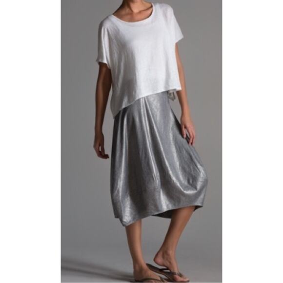 Eileen Fisher Metallic Lantern Skirt Knee Length in Gray Metallic Size XS XSmall - Picture 1 of 9